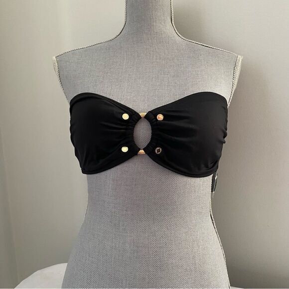 Calvin Klein Women's Solid Black Studded Bandeau Bikini Top Black size S M L - Picture 2 of 4